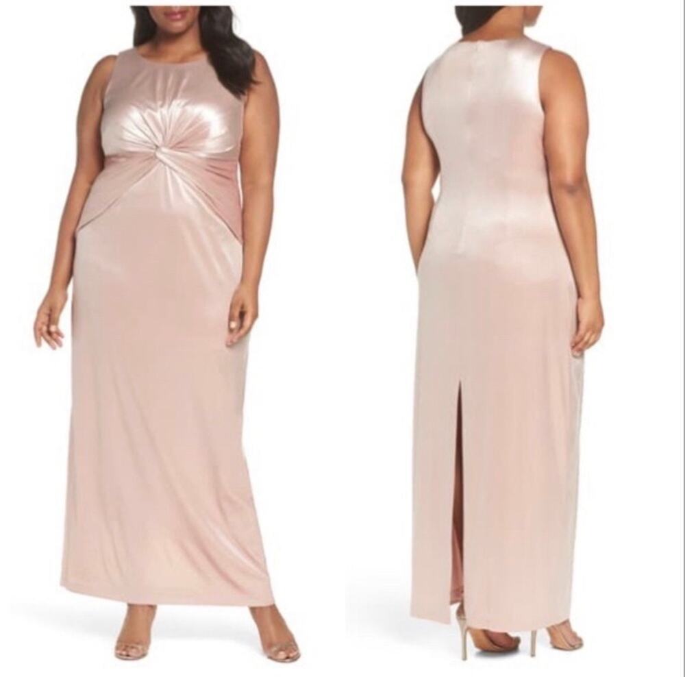 NWT Adrianna Papell 16W Rose Blush Velvet Gown Twist Front Formal Long Dress